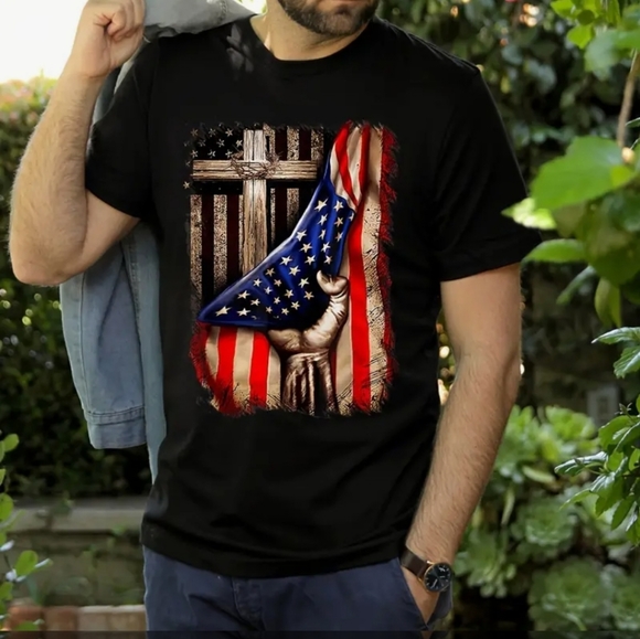 STAND FOR THE FLAG KNEEL FOR THE CROSS Handmade BY PEPEPIZZAZZ long sleeve tee - Picture 5 of 7